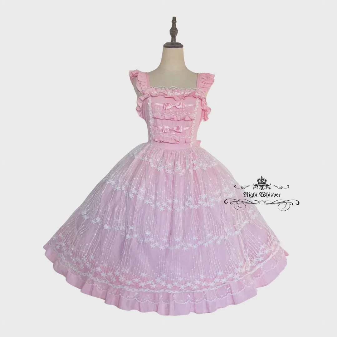 a pink a-line dress with white lace